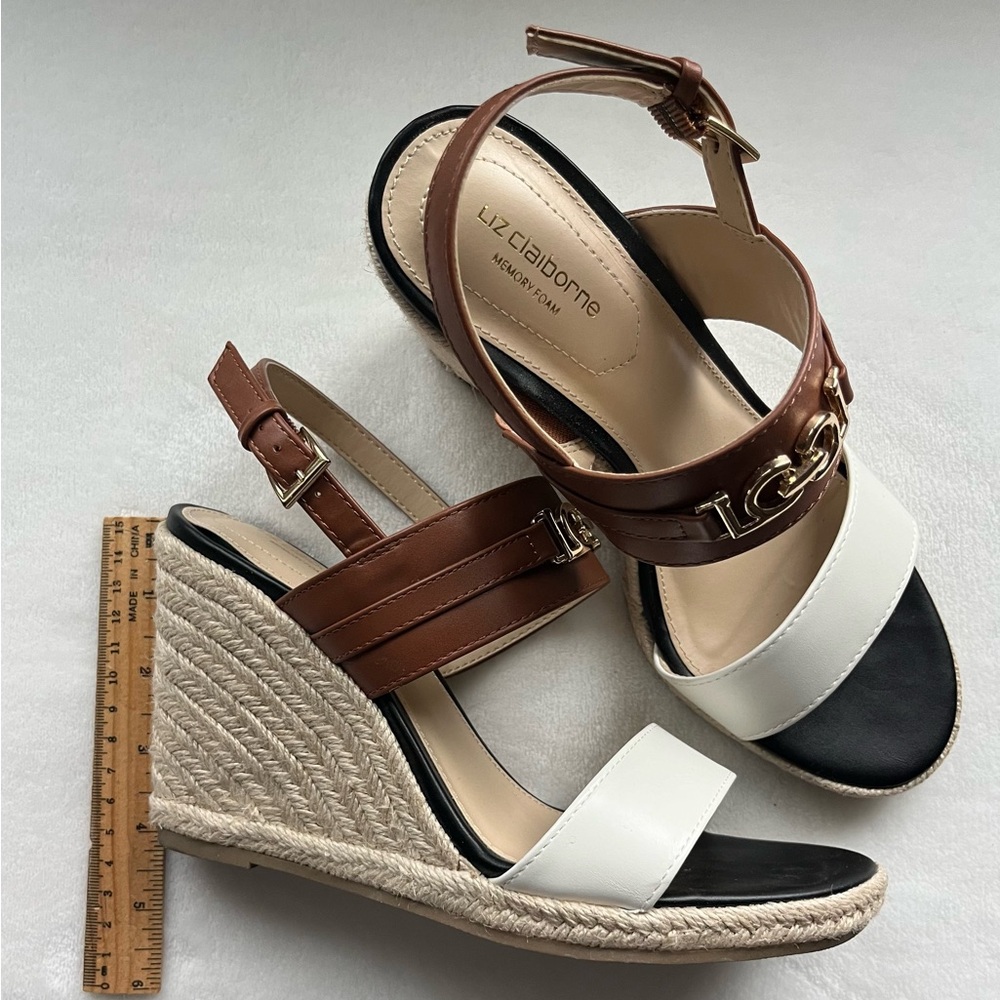 Liz Claiborne Women's Brown and White Wedge Sandals